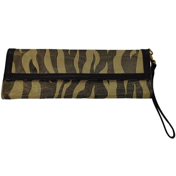 CHARLES DAVID Elena Brown & Gold Zebra Print Coated Canvas Wristlet Clutch - Picture 10 of 10